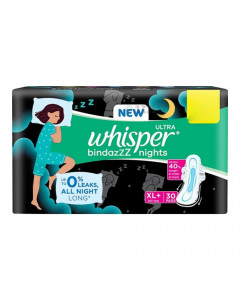 WHISPER BINDAZZZ NIGHTS XL+ WINGS 30.00 PADS PACKET