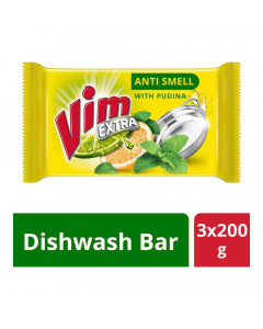 VIM EXTRA ANTI SMELL WITH PUDINA DISHWASH BAR 3X 200.00 GM